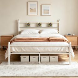 Full Metal Bed Frame With Ceramic Tile Headboard