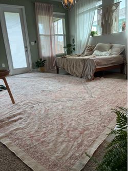 10x14 Vintage-Inspired Soft Area Rug | Pink, Orange, Cream & Gray | Soft + Lightweight + Washable + Oversized
