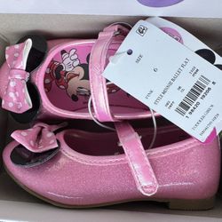 Disney Minnie Mouse Toddler Girls Pink Glitter Ballet Flats Shoes Size 6 NWT