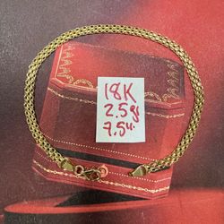18K Solid Gold Bracelet 2.5Gr 7.5 Inches Long