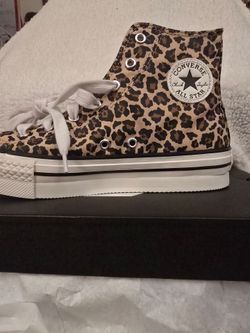 Converse Ctas Eva Lift Hi Warm Quarry/Vintage White "Leopard"Kids Size 6