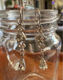 Crystal Drop Dangle Earrings Silver Tone