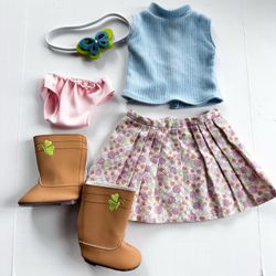 American Girl 18” Doll Outfit Set Top Shirt Skirt Underwear Headband Boots
