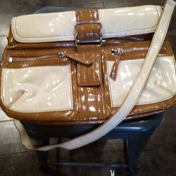 Nine West Beige And White Purse With Shoulder Strap  Faux Leather Medium Size