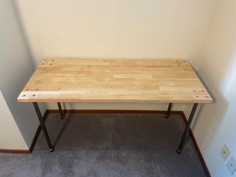 Handmade Butcher Block Workbench with Steel Pipe Legs