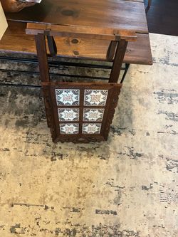 Vintage Folding table made of carved wood and Talavera tiles, Mexico