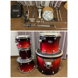 Red drum set. Mapex Pro M Drum Kit