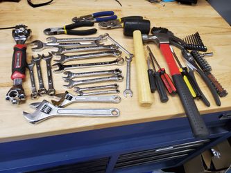 Hand tools lot, wrenches, screwdrivers, hammers, bits