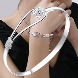 Hot new 925 Sterling Silver Bracelets for Women fine elegant flower bangle adjustable Jewelry Fashion Party Gifts Girl student   ‎‏  ‎‏Message me if y