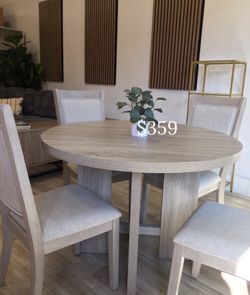 Modern 5-pc round dining table set light gray