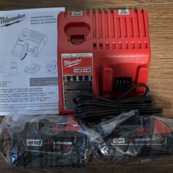 Milwaukee M18 and M12 Charger With Two Batteries 