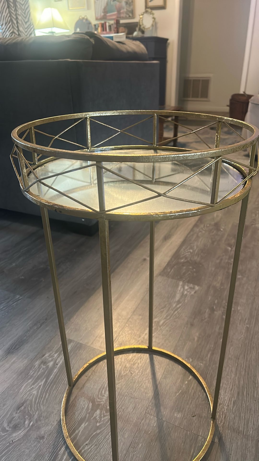 Gold Side Table With Mirror Top 27” X 15” used