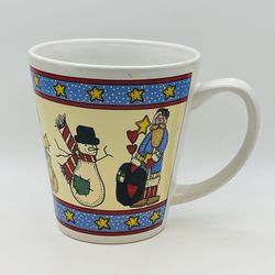 Vintage Christmas Scene Coffee Mug, Santa and Snow Man 12 oz