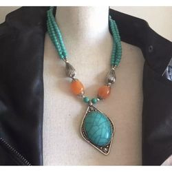 Turquoise statement women necklace