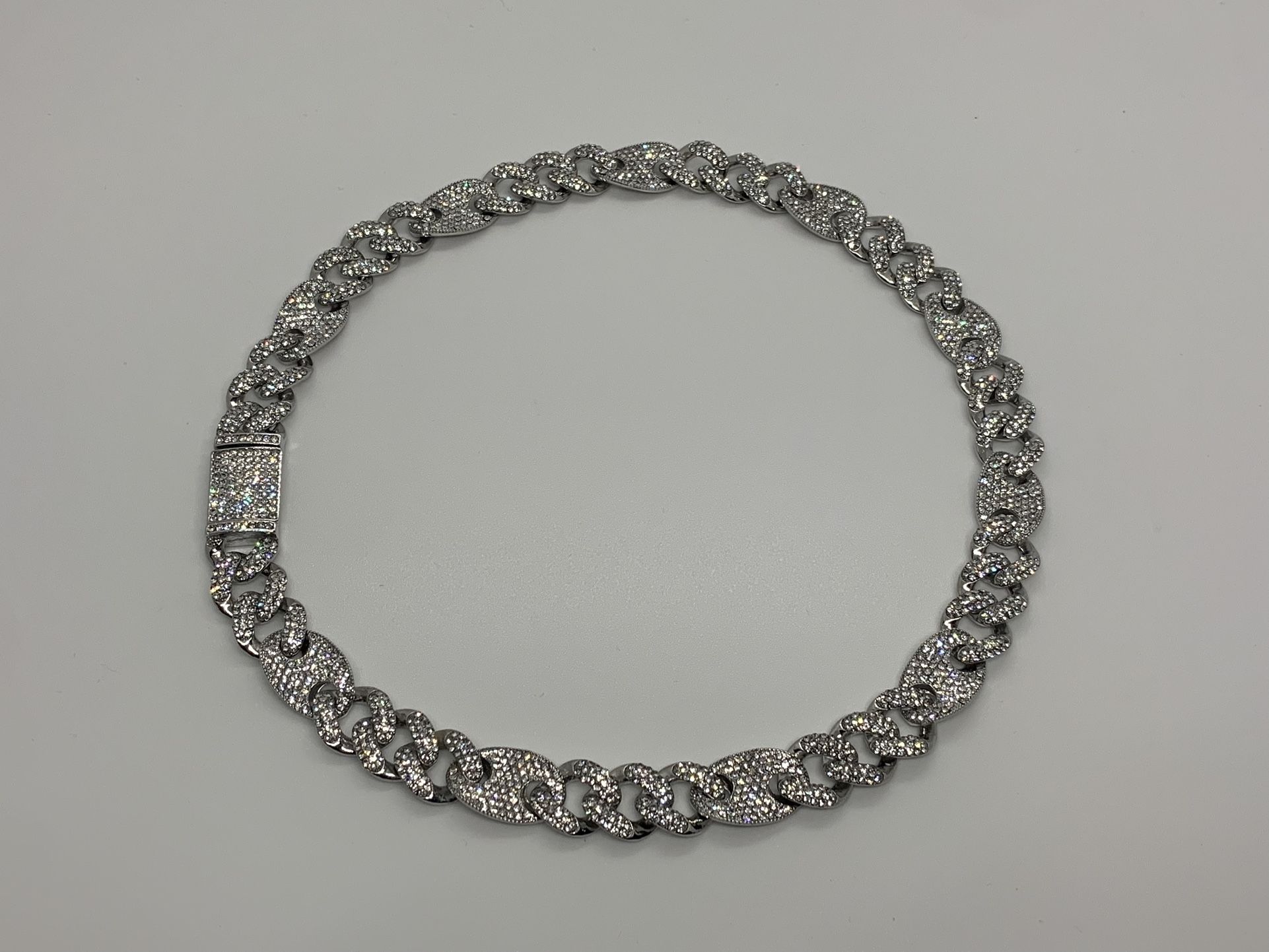 14k White Gold Plated Iced Figaro Cuban Link Chains 13mm 18” 20” Iced out Premium Choker Necklace Box Clasp