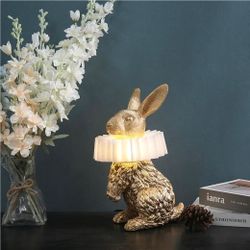 LAZHUG Gold Rabbit Table Lamp 12.2" USB LED Bunny White Pleated Shade