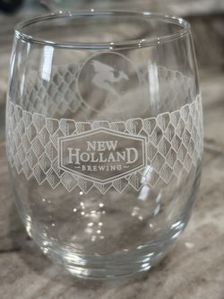 2 ~New Holland Brewing "Share A Legend" Stemless Beer /Wine Glasses With Dragon On The Back 