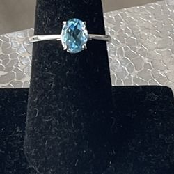 14K White Gold 1.60 Ct Natural Oval Baby Swiss Blue Topaz Solitaire Ring
