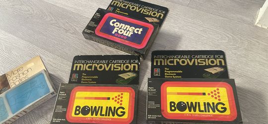 Vintage Milton Bradley Microvision Games, Chess Men, and Tomy Fashion Plates Bundle