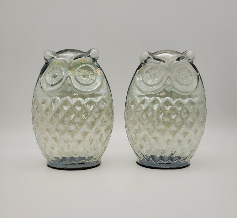 Pair of Pressed Glass Smokey Grey Owls