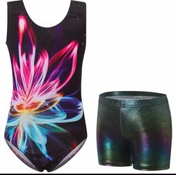 Gymnastics Leotards for Girls Sparkly Ballet Dance Unitards Biketards with Gym Shorts Athletic Activewear Tumbling Bodysuits