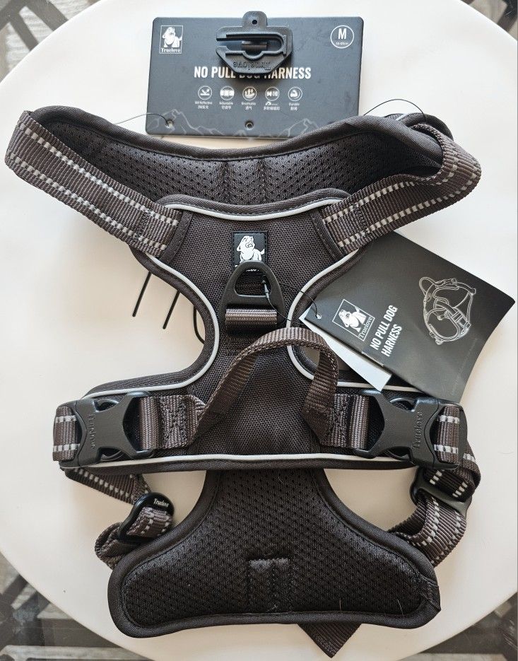 New TRUE LOVE Dog Harness No Pull Nylon Reflective Pet Harness Medium - Brown