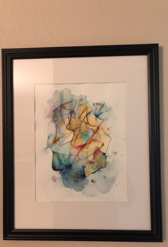 Abstract art - Watercolor on paper 12x18 with frame