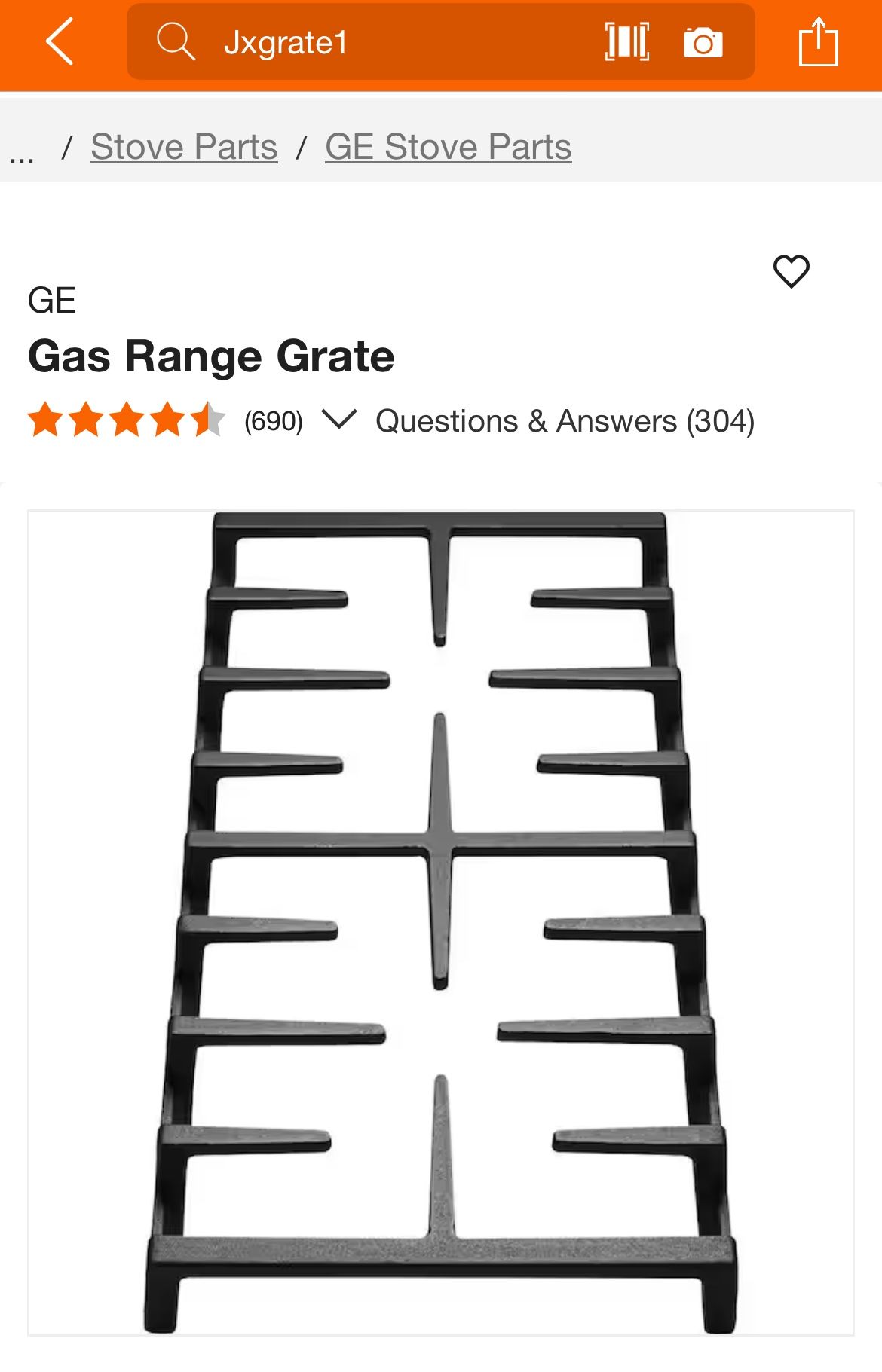 GE Gas Range Cast Iron Grate - Center