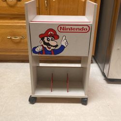 Vintage Nintendo Rolling Storage Cart NES Mario Drop Lid 1989