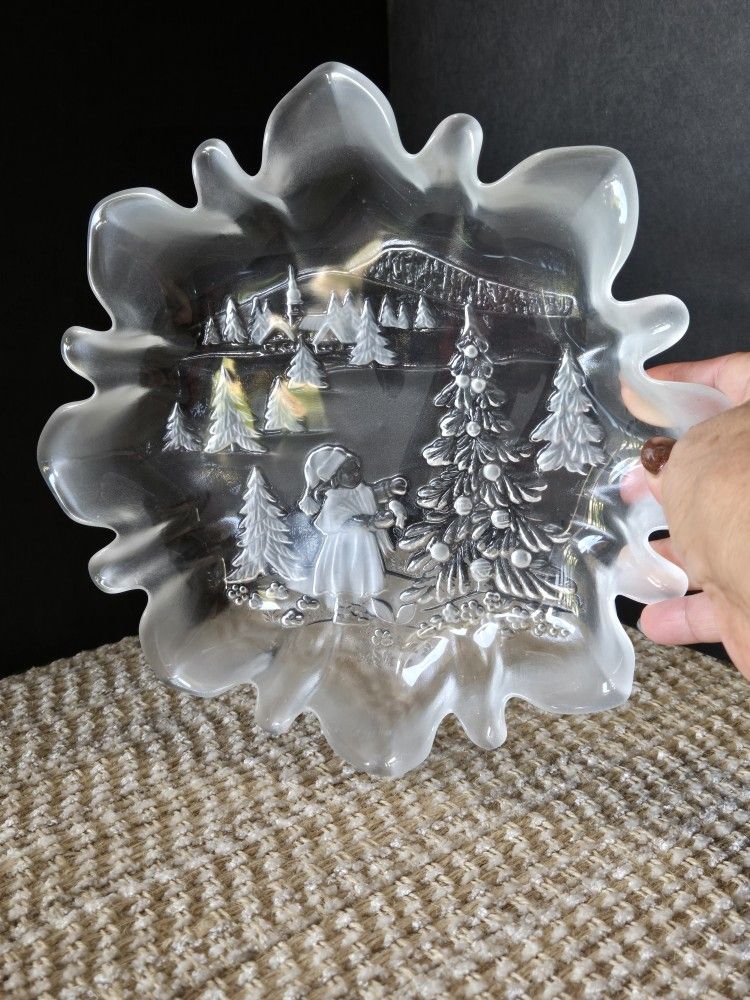Vintage Mikasa Crystal "Christmas Story" Cookie Candy Dish