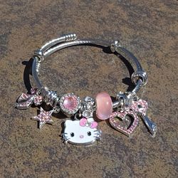 Sanrio Silver and Pink Hello Kitty Charm Bracelet