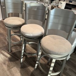 3 grey wood swivel bar height bar stools