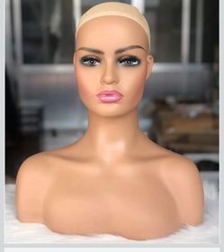 Brand New Dreambeauty Realistic Female Mannequin Head with Shoulder Manikin PVC Head Bust Wig Head Stand for Wigs Display Making,Styling, Sunglasses,