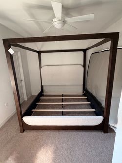 Dark Wood Four-Poster King Size Canopy Bed Frame
