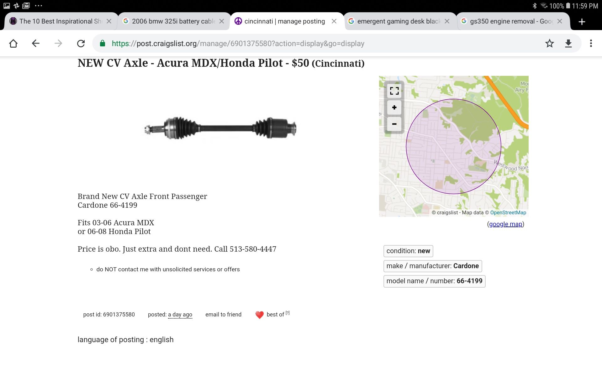 New CV Axle-Acura MDX/ Honda Pilot