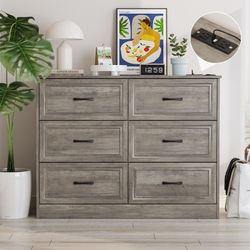 Fameill Dresser for Bedroom, 6 Drawer Wide Dresser Organizer with Charging  Station, Tall Dresser for Hallway, Wood Dresser with Metal Handles, Ash Gre  for Sale in Henderson, NV - OfferUp