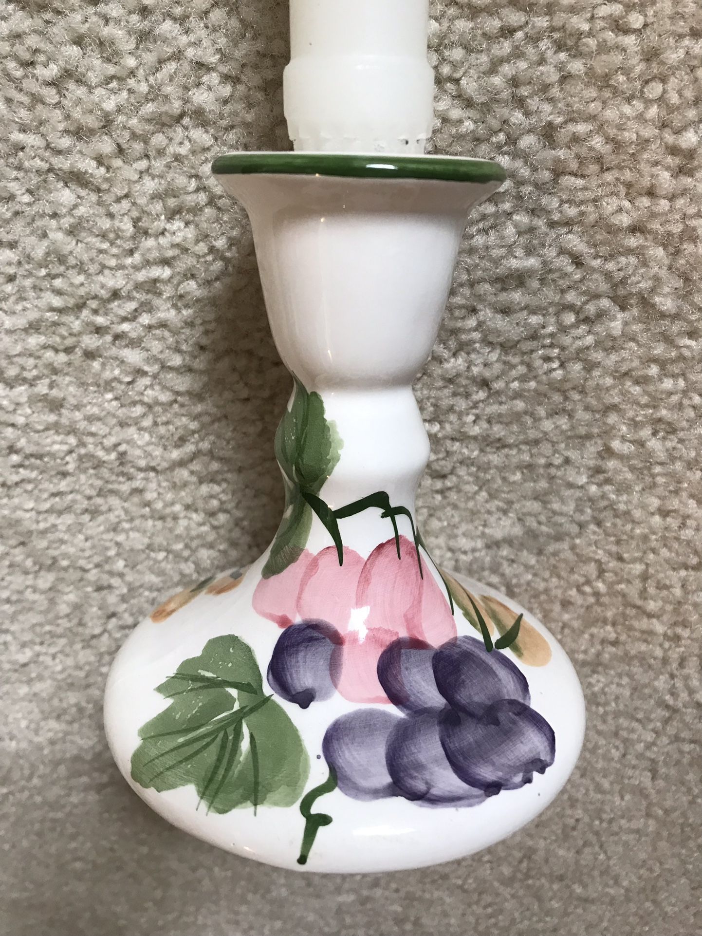 3 Ceramic Candle Holders with Hand Painted Grapes 