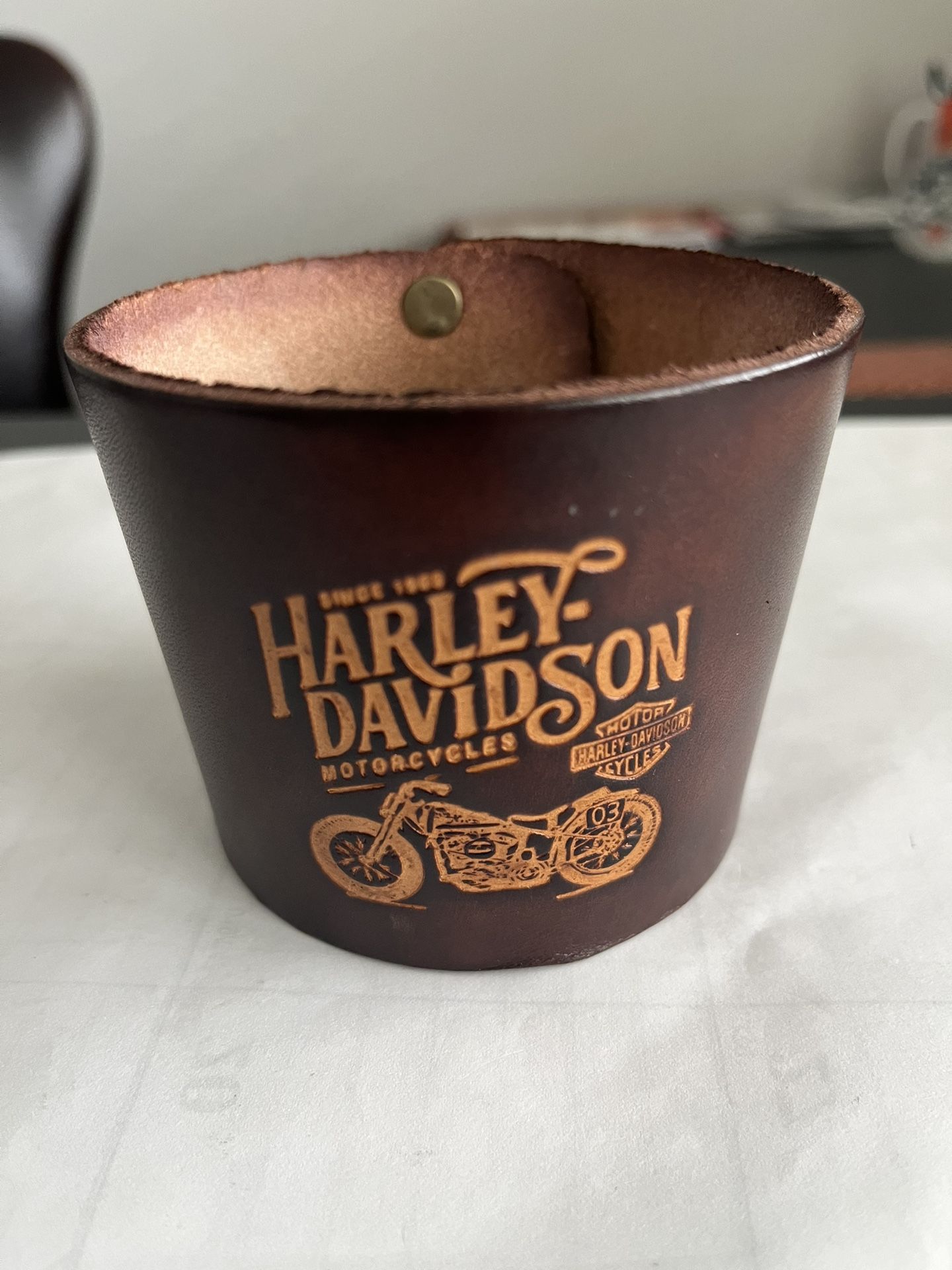 Vintage Harley Davidson Leather  Cup or Glass Holder