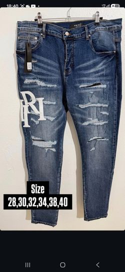 AMIRI BLUE DISTRESSED MONOGRAM PATCH DENIM JEANS NEW COLLECTION