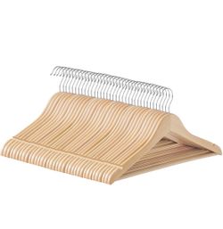 SONGMICS Wooden Coat Hangers Non-Slip Pants Bar 360° Swivel Hooks Set of 35 - Natural Wood