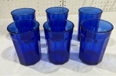 Arcoroc Cobalt Blue Octagonal (10 sided) Highball glass Lot Of 6 6in