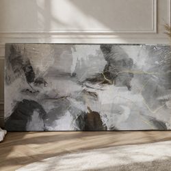 Large Modern Abstract Wall Art Black, White, and Gold  Print Canvas 29x58 Inch New in a box