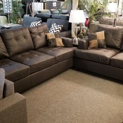 Brand New Brown Bonded Leather Sofa + Loveseat 2PCs Set