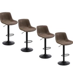 Bar Stools 4 PCS ,Swivel Counter Height Barstools with Back, Adjustable Modern Bar Chairs, Tall Armless PU Leather Kitchen Island Stool, Brown