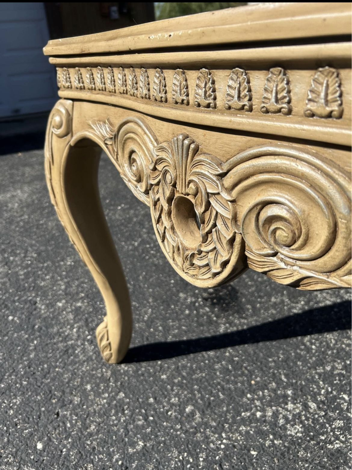 French Provincial/ Baroque Style End/ Side Table With Marble Like Inserts
