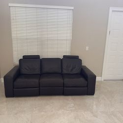 Natuzzi Chocolate Brown Thick Grain Leather Reclining Sofa