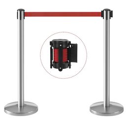 Stanchion Posts with Retractable Red Belt