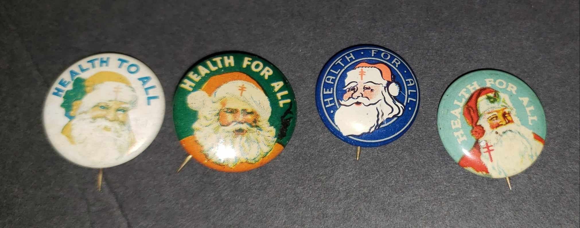 Vintage Santa Claus Christmas Pins - 1930s 1940s National TUBERCULOSIS HEALTH FOR ALL