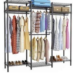 Portable Closet Heavy Duty Clothes Rack Freestanding Wardrobe Closet Load 1000 LBS with Adjustable Wire Shelves, Hanging Rods, Hooks, 70.8" L x 15.1" 