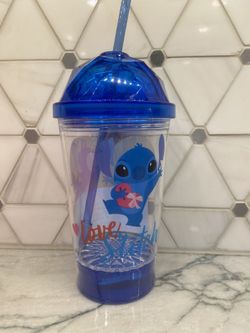 Disney Stitch kids cup with dome lid and straw - super cute! Lights up with flashing lights. Graphic “Love Stitch”. New